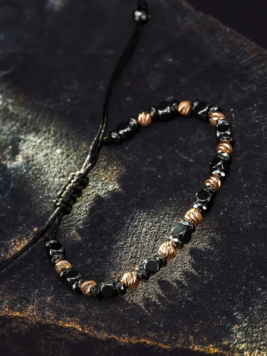 Kadın Erkek Gümüş Bileklik - Hematit Taşlı Gümüş Detaylı İnce Kibar Erkek Kadın Bileklik