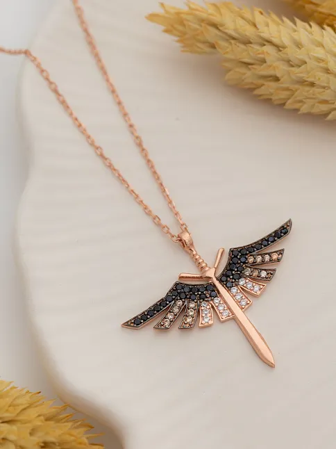Kadın Gümüş Kolye - Kadın Mikail Kılıcı Rose Renk Model Gümüş Kolye