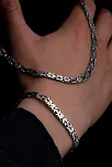 Erkek Gümüş Kolye Bileklik Set - 5.5mm Dikdörtgen Kesim Yassı Kral Gümüş Kolye Bileklik Set Erkek Gümüş Kolye Bileklik Set - 5.5mm Dikdörtgen Kesim Yassı Kral Gümüş Kolye Bileklik Set