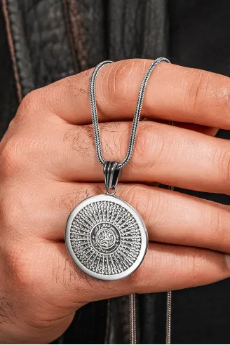 925 Ayar Gümüş 35 Besmele İşlemeli Kolye Dualı Erkek Gümüş Kolye