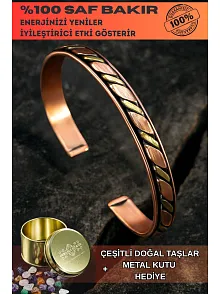 Copper Drop Bakır Kelepçe Bilezik Erkek Kadın Doğal Taşlı ve Metal Kutulu