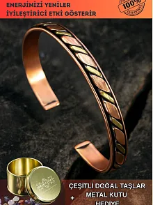 Copper Drop Bakır Kelepçe Bilezik Erkek Kadın Doğal Taşlı ve Metal Kutulu