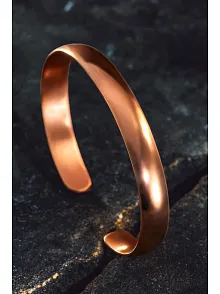 Erkek Kadın Bakır Bileklik - İsim Yazılabilir Düz Parlak Model Metal Kutu Doğal
