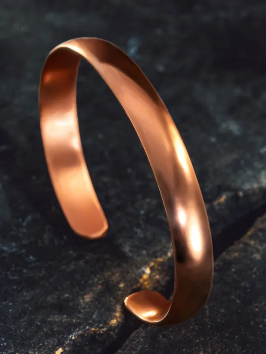 Erkek Kadın Bakır Bileklik - İsim Yazılabilir Düz Parlak Model Metal Kutu Doğal