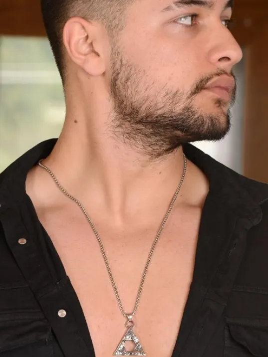 OttoMan Mısır Piramit Simgesi Çelik Zincir Kolye CKLMISIRPRT-GMS