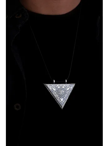 Tuğralı Lale Motifli Erkek Gümüş Cevşen Muska Kolye Haznesi Küçük Boy