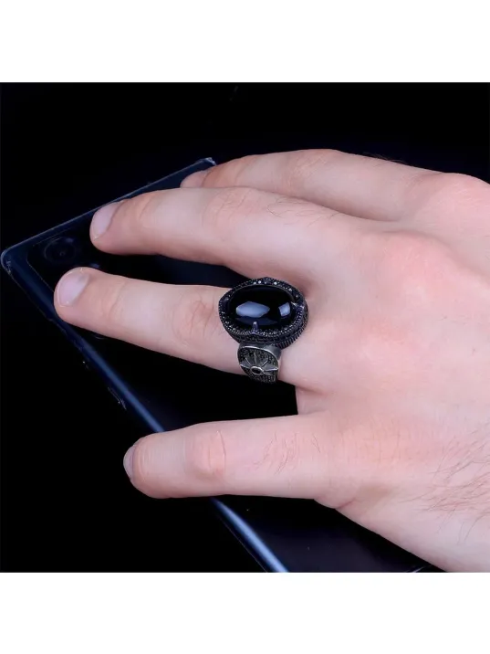 Erkek Gümüş Yüzük - 925 Ayar Oniks Taşlı Yıldız Model Gümüş Erkek Yüzük Erkek Gümüş Yüzük - 925 Ayar Oniks Taşlı Yıldız Model Gümüş Erkek Yüzük