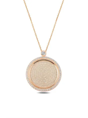 Zirkon Taşlı Rose Yuvarlak Model Esmaül Hüsna Kadın Gümüş Kolye GKLESMHSNM1-ROS