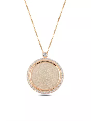 Zirkon Taşlı Rose Yuvarlak Model Esmaül Hüsna Kadın Gümüş Kolye GKLESMHSNM1-ROS