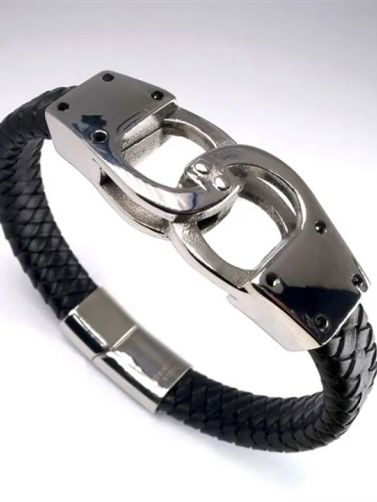 Ottoman Kelepçe Model Deri Çelik Erkek Bileklik