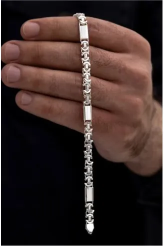 Erkek Gümüş Bileklik - 5.5mm Parçalı Parlak Euro Kral Gümüş Bileklik