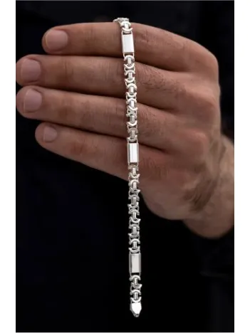 Erkek Gümüş Bileklik - 5.5mm Parçalı Parlak Euro Kral Gümüş Bileklik