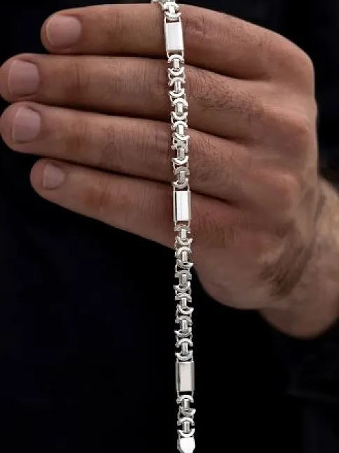 Erkek Gümüş Bileklik - 5.5mm Parçalı Parlak Euro Kral Gümüş Bileklik