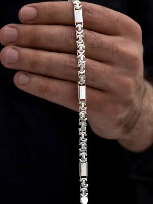 Erkek Gümüş Bileklik - 5.5mm Parçalı Parlak Euro Kral Gümüş Bileklik