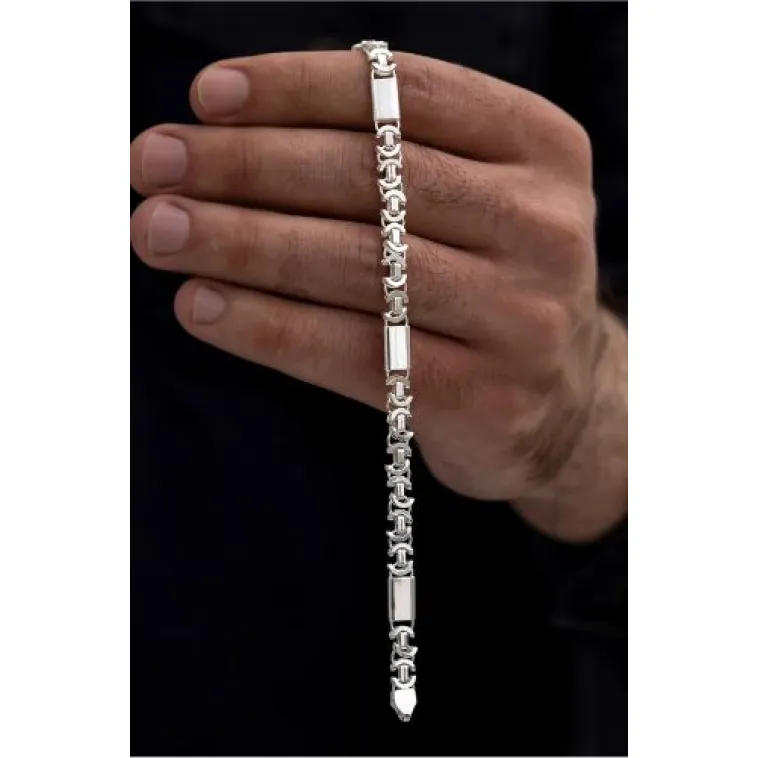 Erkek Gümüş Bileklik - 5.5mm Parçalı Parlak Euro Kral Gümüş Bileklik Erkek Gümüş Bileklik - 5.5mm Parçalı Parlak Euro Kral Gümüş Bileklik