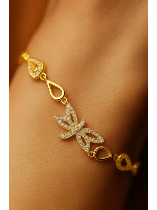 Kadın Gümüş Bileklik - Altın Kaplama Yusufçuk Model Damla Motifli Gümüş Bilezik Kadın Gümüş Bileklik - Altın Kaplama Yusufçuk Model Damla Motifli Gümüş Bilezik