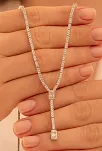 Kadın Gümüş Kolye - Süreyya Baget Taşlı Kare Model Kadın Kolye