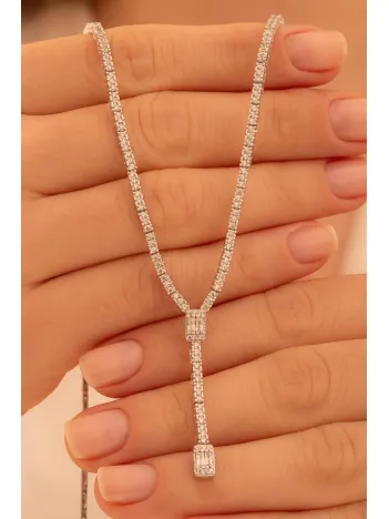 Kadın Gümüş Kolye - Süreyya Baget Taşlı Kare Model Kadın Kolye