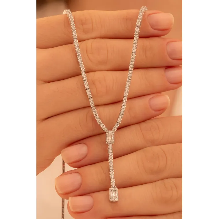 Kadın Gümüş Kolye - Süreyya Baget Taşlı Kare Model Kadın Kolye Kadın Gümüş Kolye - Süreyya Baget Taşlı Kare Model Kadın Kolye