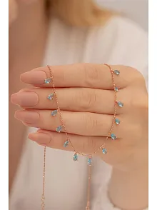 Kadın Gümüş Kolye - Aquamarin Damla Model Taşlı Rose Kadın Gümüş Kolye Gkltsklym4d-ros