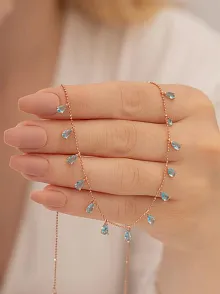 Kadın Gümüş Kolye - Aquamarin Damla Model Taşlı Rose Kadın Gümüş Kolye Gkltsklym4d-ros