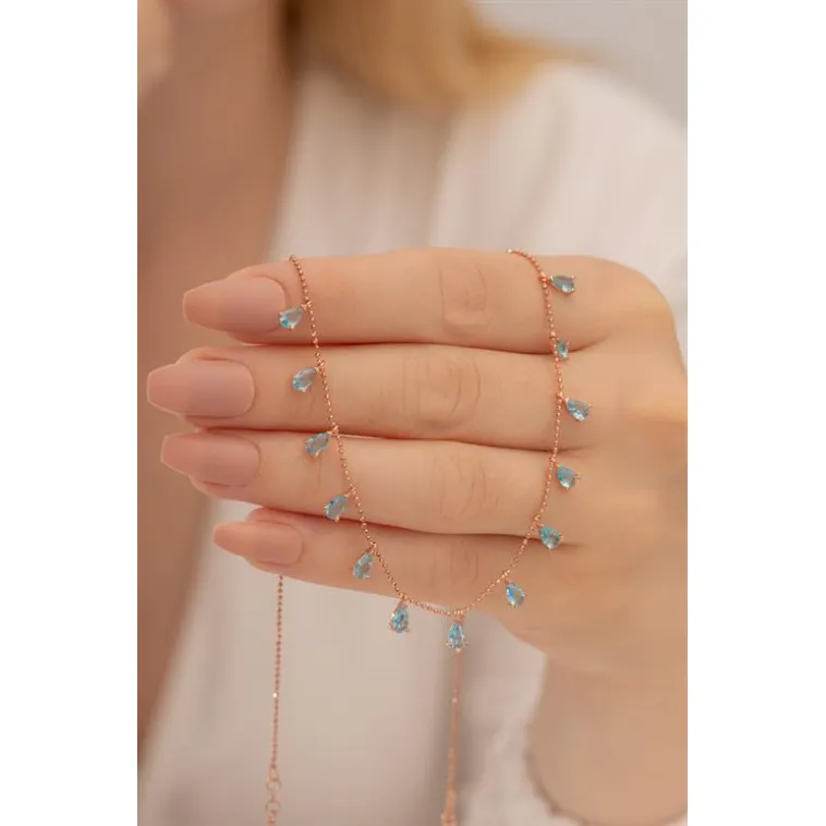 Kadın Gümüş Kolye - Aquamarin Damla Model Taşlı Rose Kadın Gümüş Kolye Gkltsklym4d-ros Kadın Gümüş Kolye - Aquamarin Damla Model Taşlı Rose Kadın Gümüş Kolye Gkltsklym4d-ros