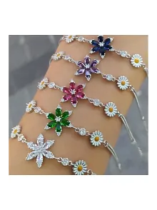 Papatyalı Nergis Çiçeği Zirkon Taşlı Gümüş Bileklik