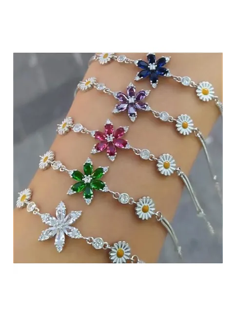 Papatyalı Nergis Çiçeği Zirkon Taşlı Gümüş Bileklik Papatyalı Nergis Çiçeği Zirkon Taşlı Gümüş Bileklik