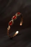 Kadın Bakır Bileklik - Örgü Model 3lü Kırmızı Akik Taşlı Bakır Bilezik