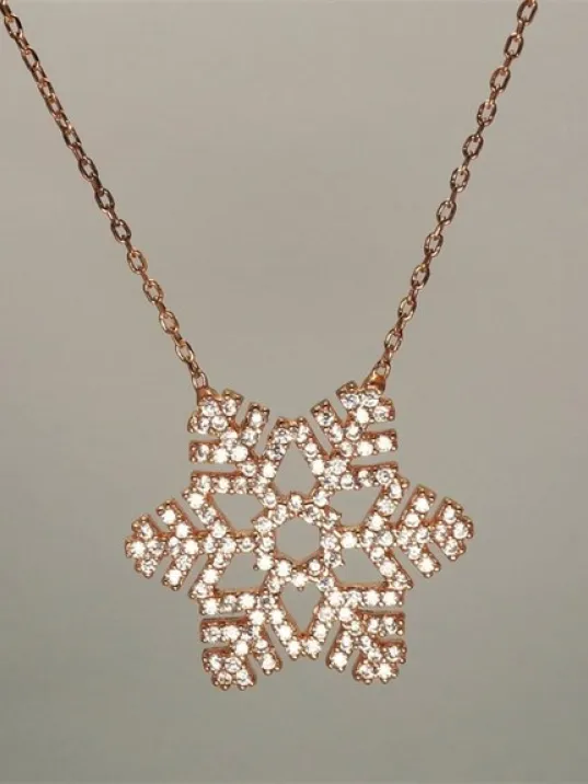 Gümüş Büyük Boy Bayan Kar Tanesi Kolye