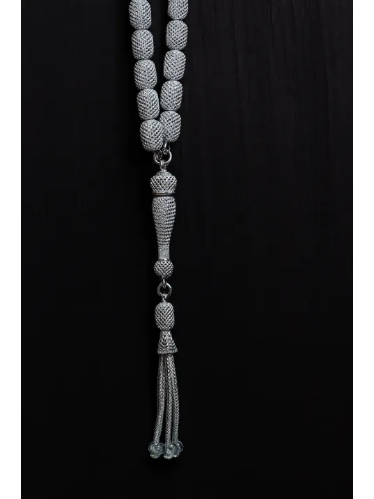 Erkek Gümüş Tespih - 925 Ayar Oksitli Model Delikli Kapsül Kesim Tesbih