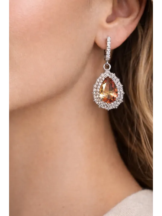 Kadın Gümüş Küpe - Damla Model Zultanit Taşlı Zirkon Taş Çerçeve Gümüş Küpe