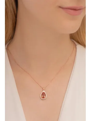 Damla Model Zultanit Taşlı Kadın Gümüş Kolye GKLZLTNTTS1-ROS