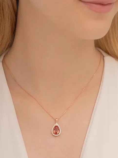 Damla Model Zultanit Taşlı Kadın Gümüş Kolye GKLZLTNTTS1-ROS