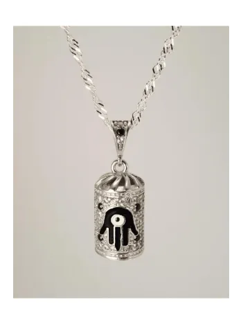 Siyah Fatma Ana Eli Bayan Gümüş Muska Cevşen Kolye