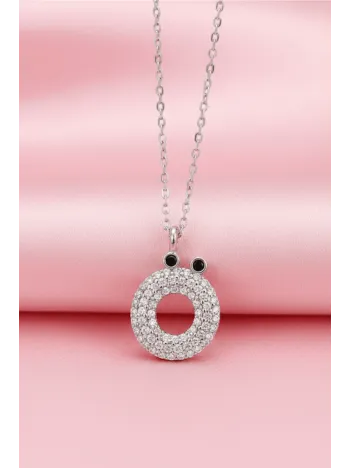 Kadın Gümüş Kolye - 925 Ayar Zirkon Taşlı Balon Ö Harfi Bayan Kolye