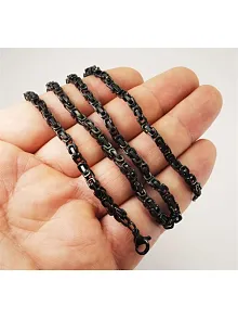 6 Mm Kalın Kral Çelik Erkek Kolye Zincir Siyah Model