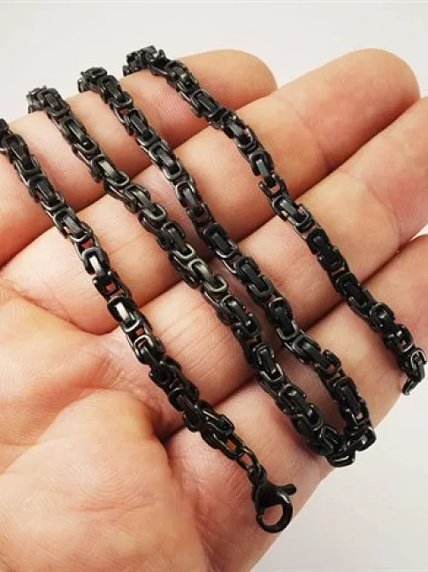 6 Mm Kalın Kral Çelik Erkek Kolye Zincir Siyah Model