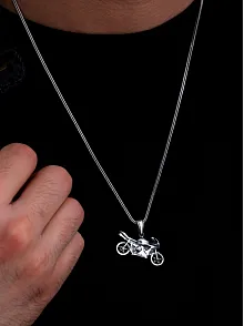 Erkek Gümüş Kolye - Motor - Motosiklet Figürlü Gümüş Erkek Kolye