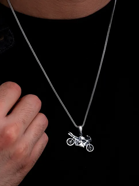 Erkek Gümüş Kolye - Motor - Motosiklet Figürlü Gümüş Erkek Kolye