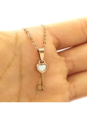 Kadın Çelik Kolye - Anahtar Figürlü Rose Renk Paslanmaz Çelik Bayan Kolye