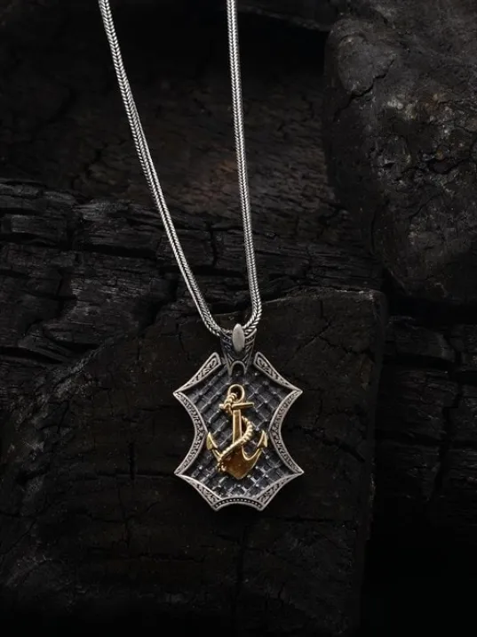 Çapa Figürlü Erkek Bayan Gümüş Kolye Zincir GKLYZKHNCPA-GMS