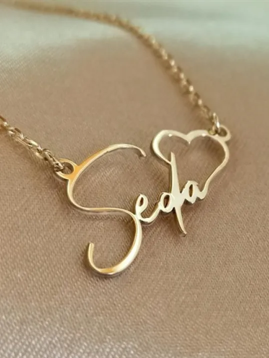 Kalp Imza Altın Renk Gümüş Kolye Zincir Gklaltısımk Kalp Imza Altın Renk Gümüş Kolye Zincir Gklaltısımk
