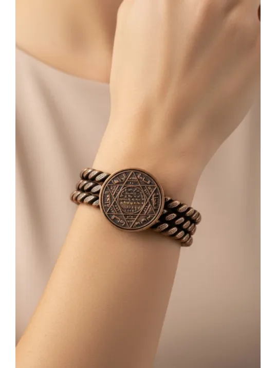 Kadın Bakır Bileklik - Süleyman Mührü 3 Sıra Bakır Bilezik Metal Kutu Ve Doğal Taşlar