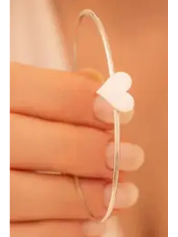 Kadın Gümüş Bileklik - El Yapımı Gümüş Kalp Motifli Kadın Bileklik Kelepçe