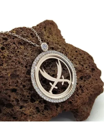 Çift Zülfikarlı Zirkon Taşlı Bayan Gümüş Kolye