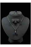 Kadın Gümüş Kolye Bileklik Küpe Set - Lacivert Safir Taşlı Tektaş Model Set