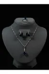Kadın Gümüş Kolye Bileklik Küpe Set - Lacivert Safir Taşlı Tektaş Model Set