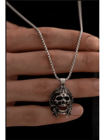 Erkek Kolye - Savaşçı Kuru Kafa Figürlü Erkek Çelik Kolye - 316 L Paslanmaz Çelik Erkek Kolye - Savaşçı Kuru Kafa Figürlü Erkek Çelik Kolye - 316 L Paslanmaz Çelik