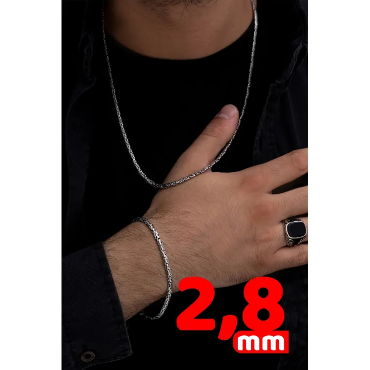 Erkek Gümüş Kolye Bileklik Set - Yassı Ezme Kral Gümüş Bileklik Set Erkek Gümüş Kolye Bileklik Set - Yassı Ezme Kral Gümüş Bileklik Set